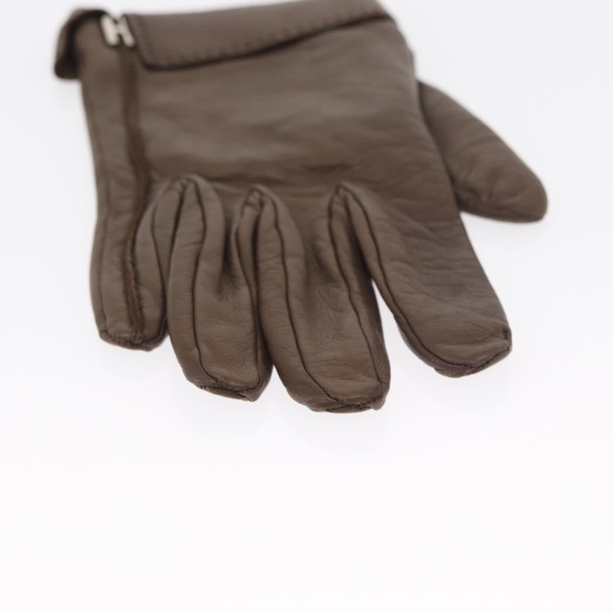 HERMES Joo Do H Gloves Leather Brown Auth bs32329