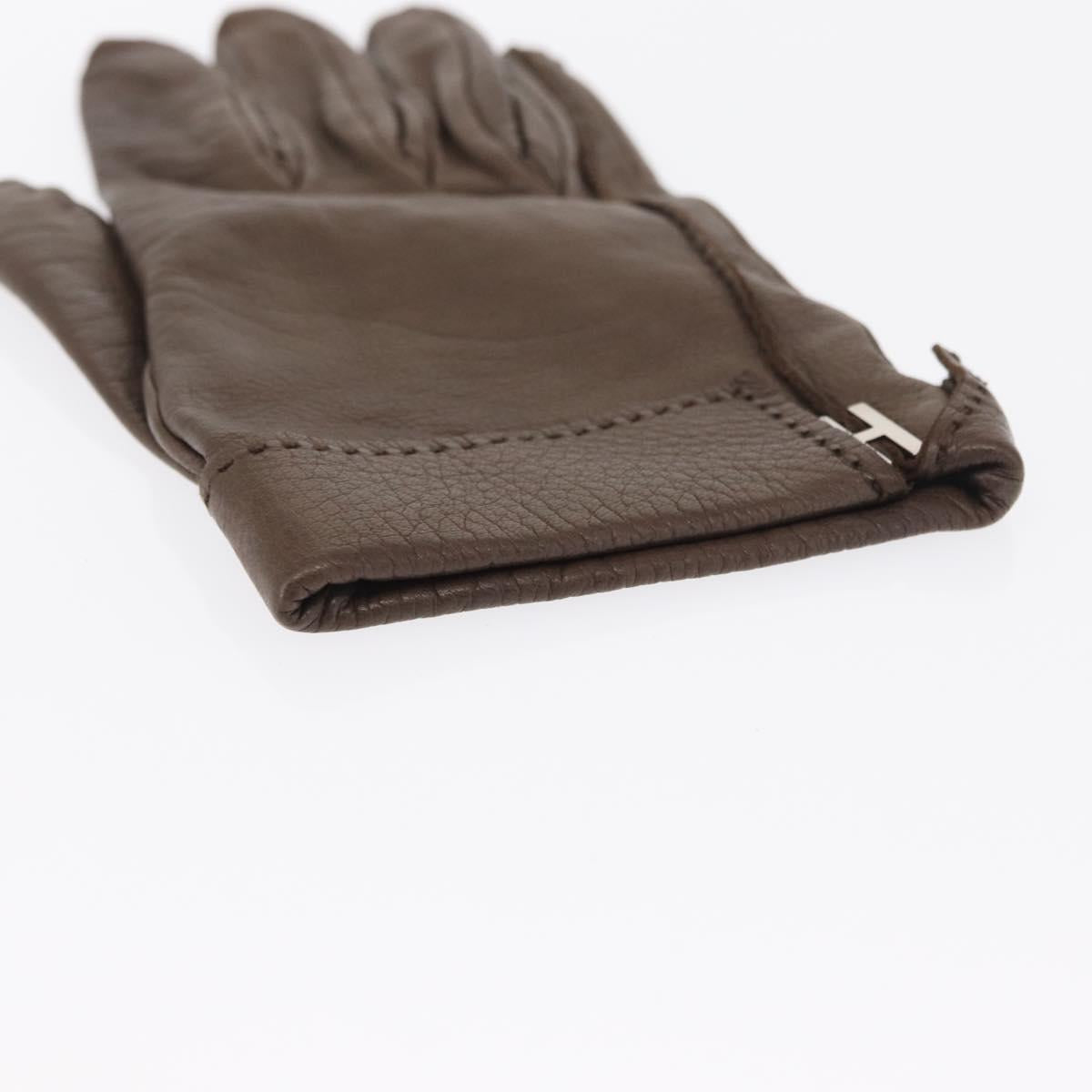 HERMES Joo Do H Gloves Leather Brown Auth bs32329