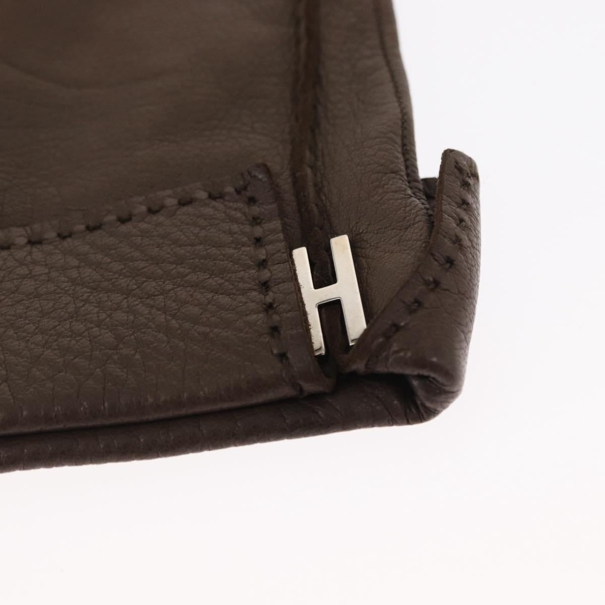 HERMES Joo Do H Gloves Leather Brown Auth bs32329