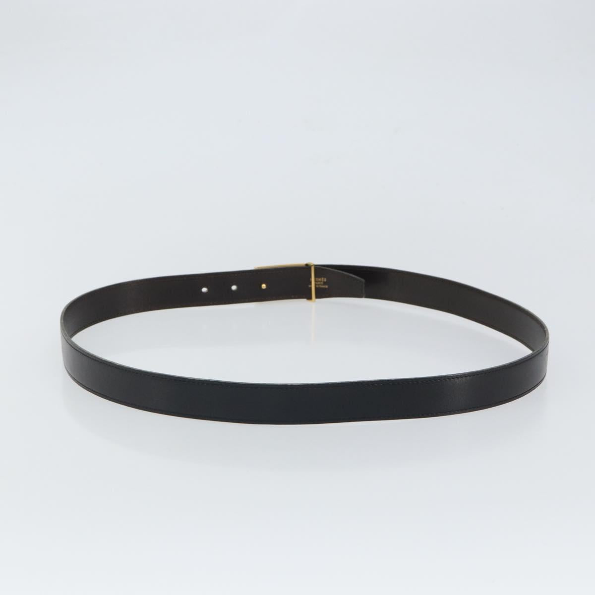 HERMES Belt Leather 44.5"" Black Gold Auth bs32330