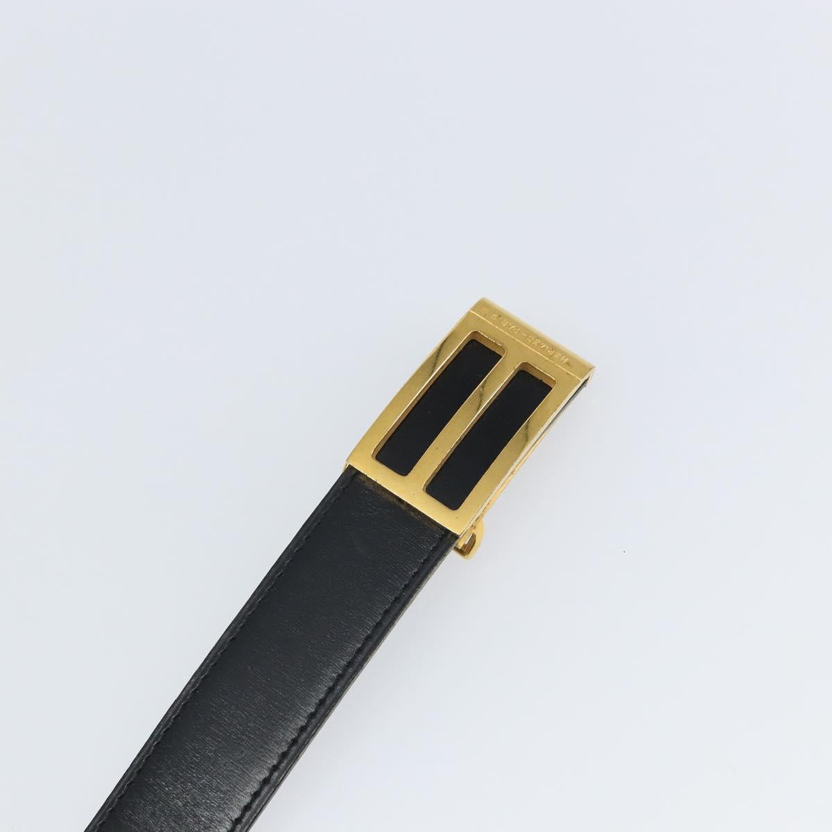 HERMES Belt Leather 44.5"" Black Gold Auth bs32330