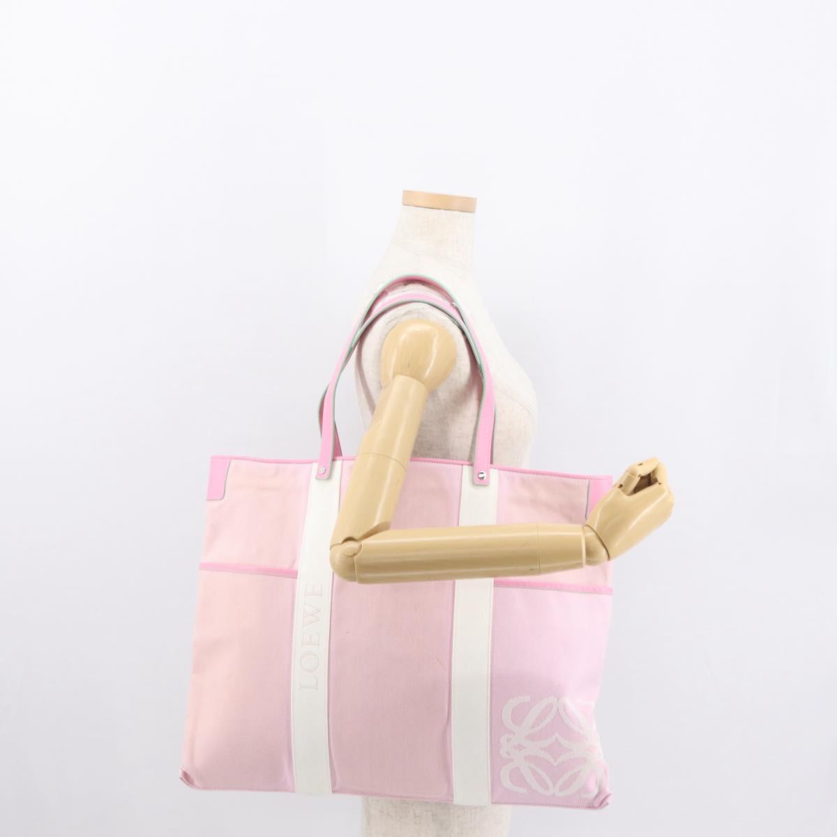 LOEWE Anagram Tote Bag Canvas Pink Silver Auth bs32333