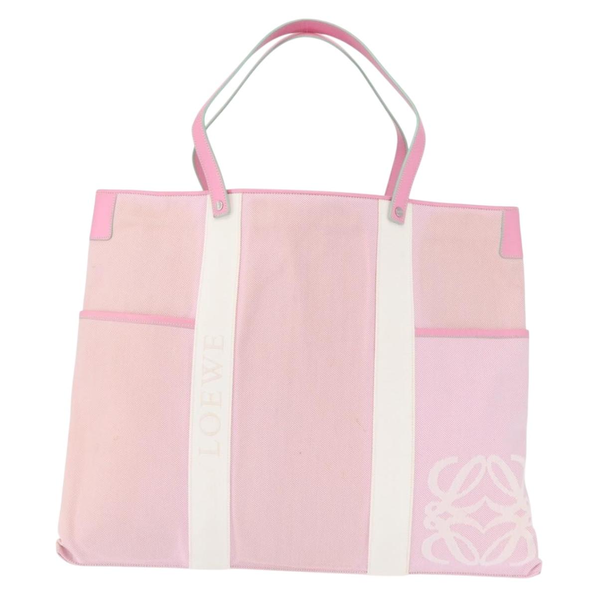 LOEWE Anagram Tote Bag Canvas Pink Silver Auth bs32333