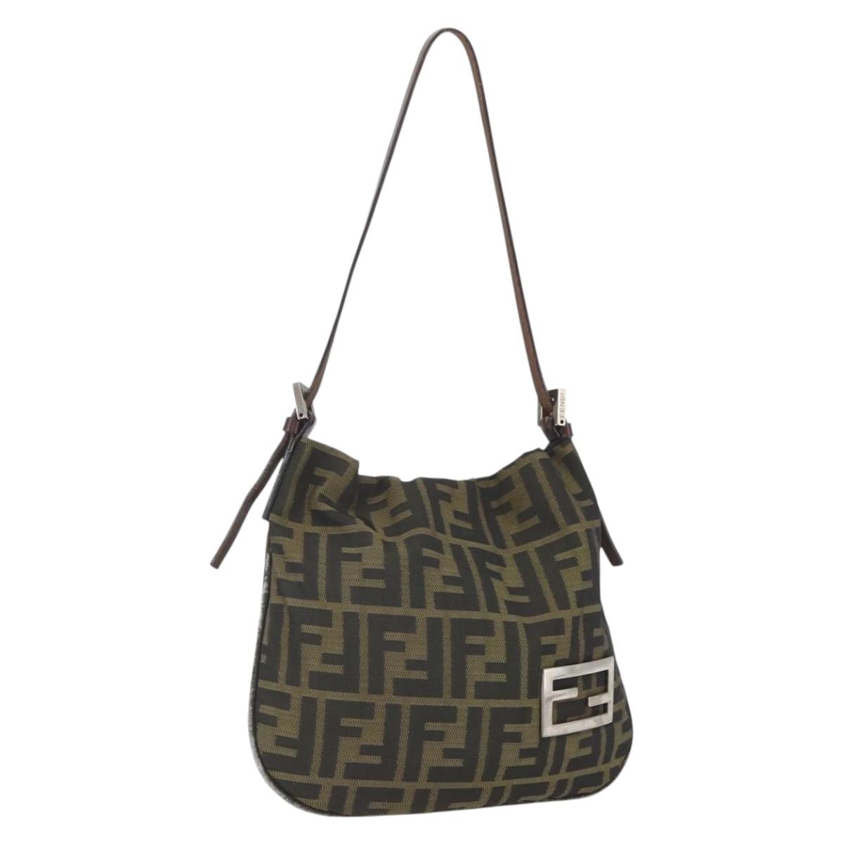 FENDI Zucca Canvas Shoulder Bag Black Brown Auth bs32335
