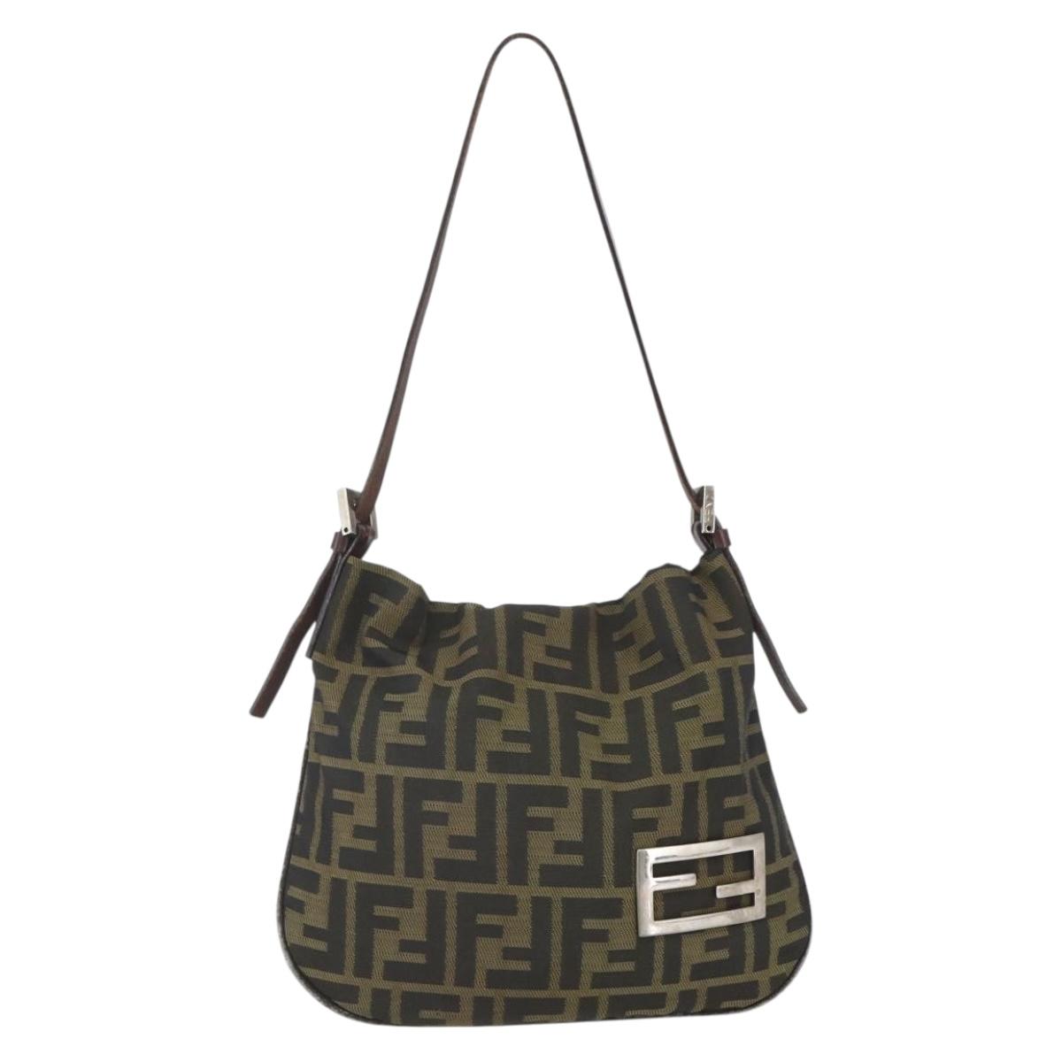 FENDI Zucca Canvas Shoulder Bag Black Brown Auth bs32335