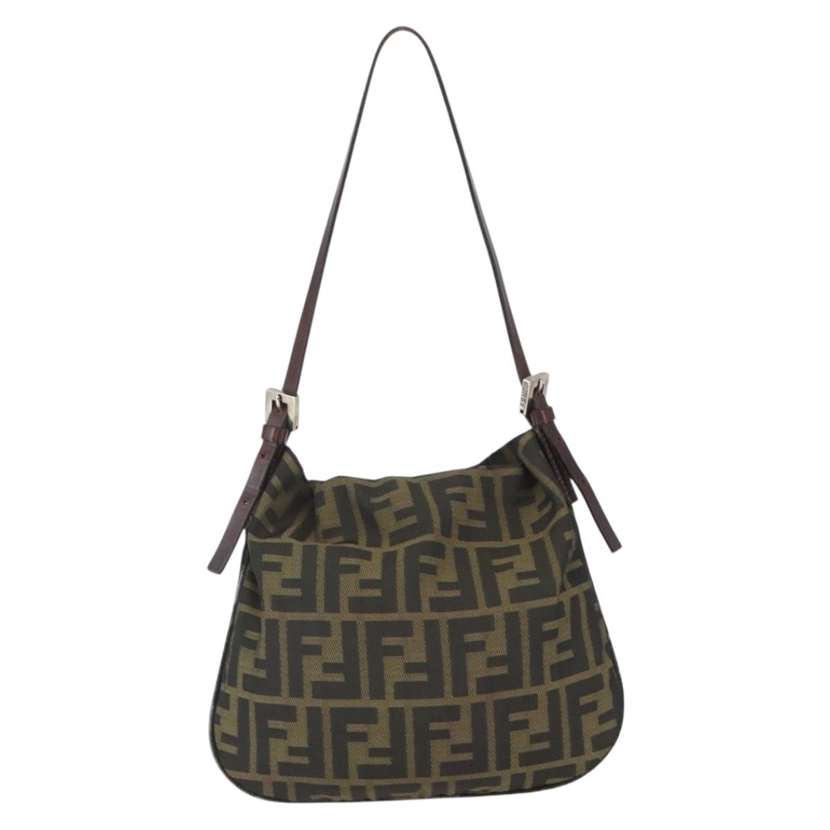FENDI Zucca Canvas Shoulder Bag Black Brown Auth bs32335