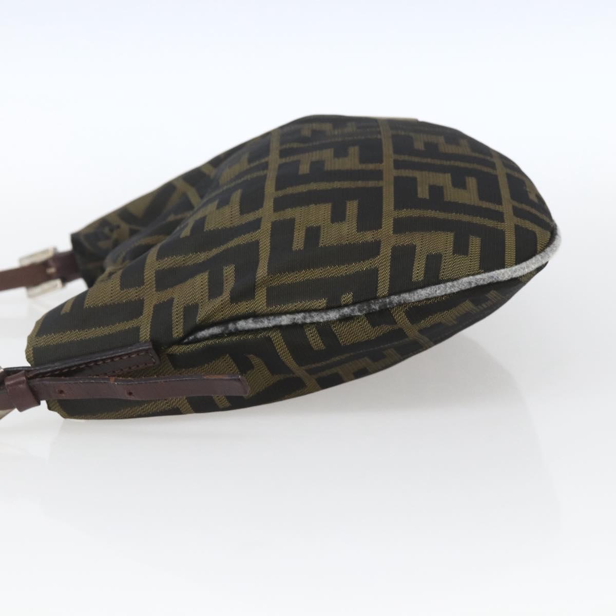 FENDI Zucca Canvas Shoulder Bag Black Brown Auth bs32335