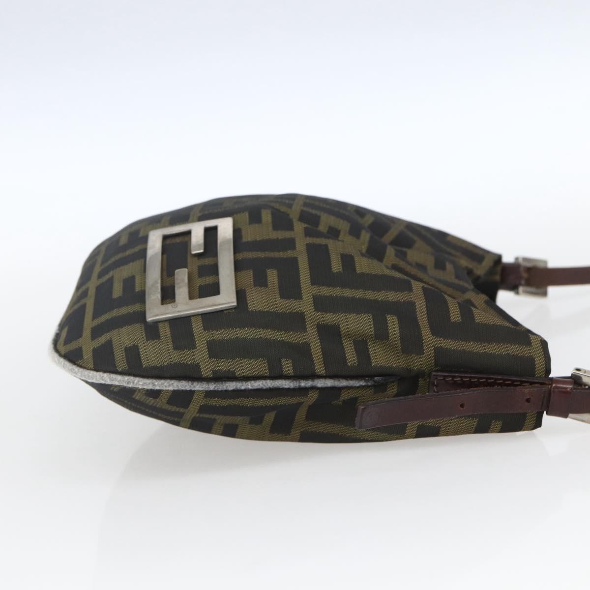 FENDI Zucca Canvas Shoulder Bag Black Brown Auth bs32335
