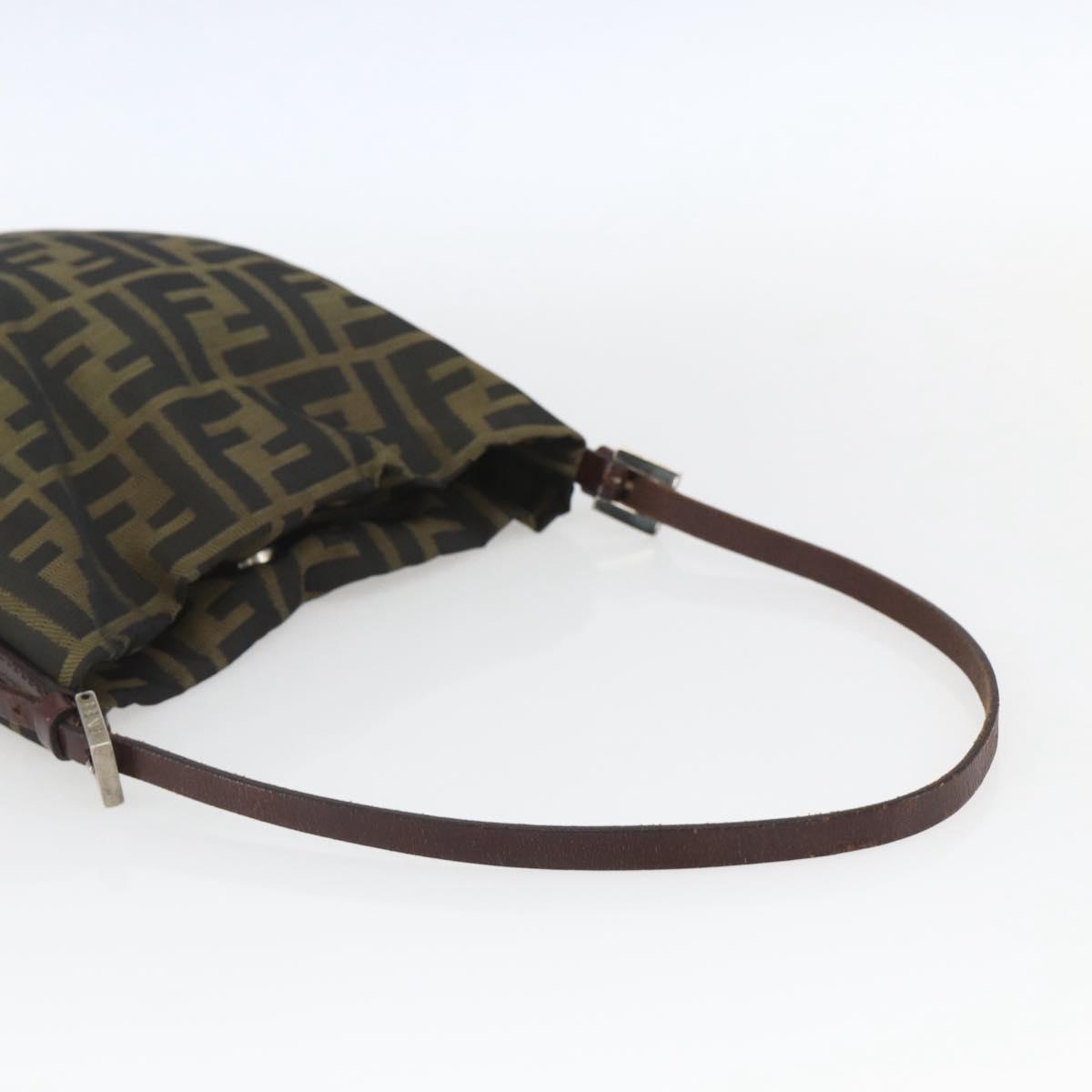FENDI Zucca Canvas Shoulder Bag Black Brown Auth bs32335