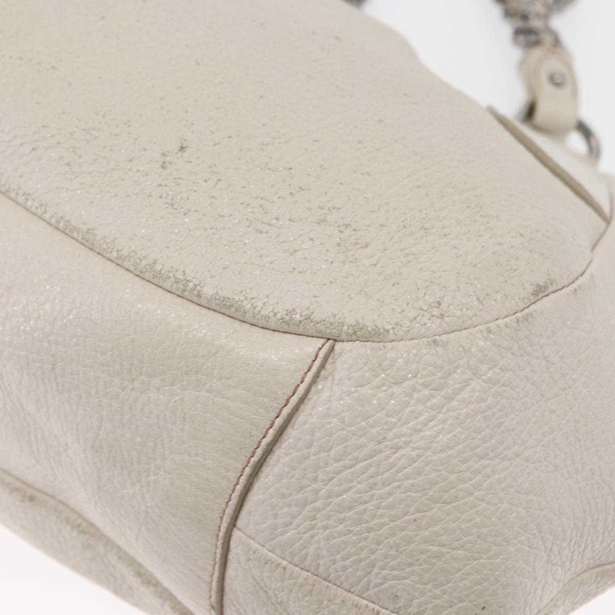PRADA Chain Tote Bag Leather White Silver Auth bs32336