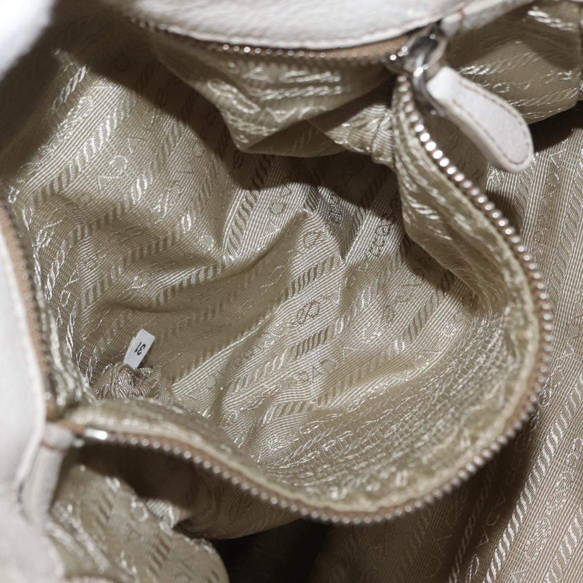 PRADA Chain Tote Bag Leather White Silver Auth bs32336