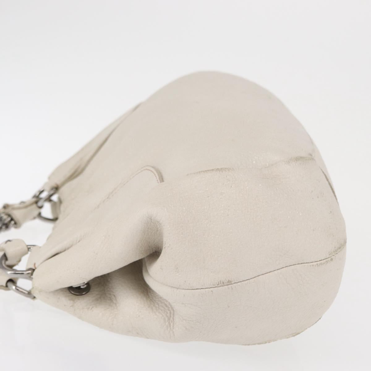 PRADA Chain Tote Bag Leather White Silver Auth bs32336