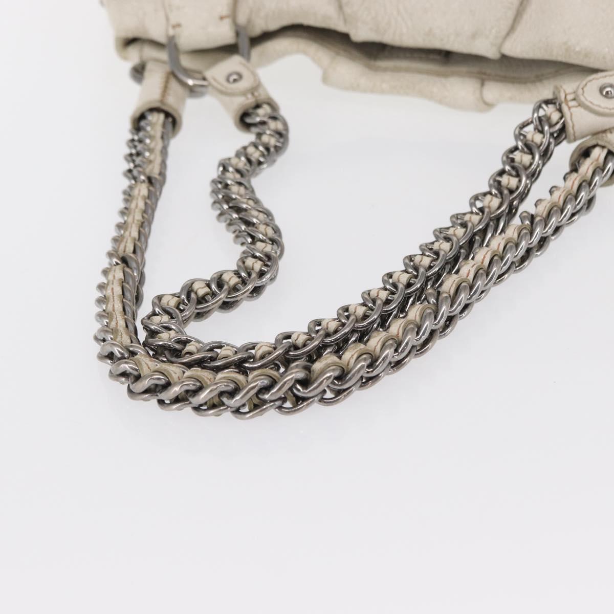 PRADA Chain Tote Bag Leather White Silver Auth bs32336