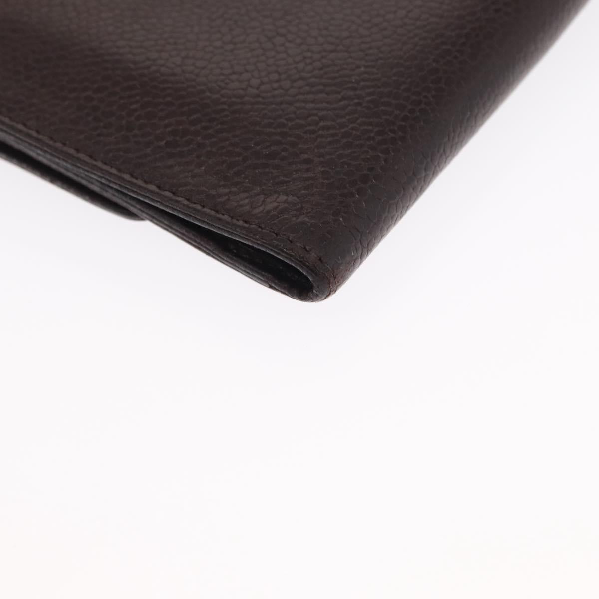 CHANEL Bifold Wallet Caviar Skin Black Gold CC Auth bs32337