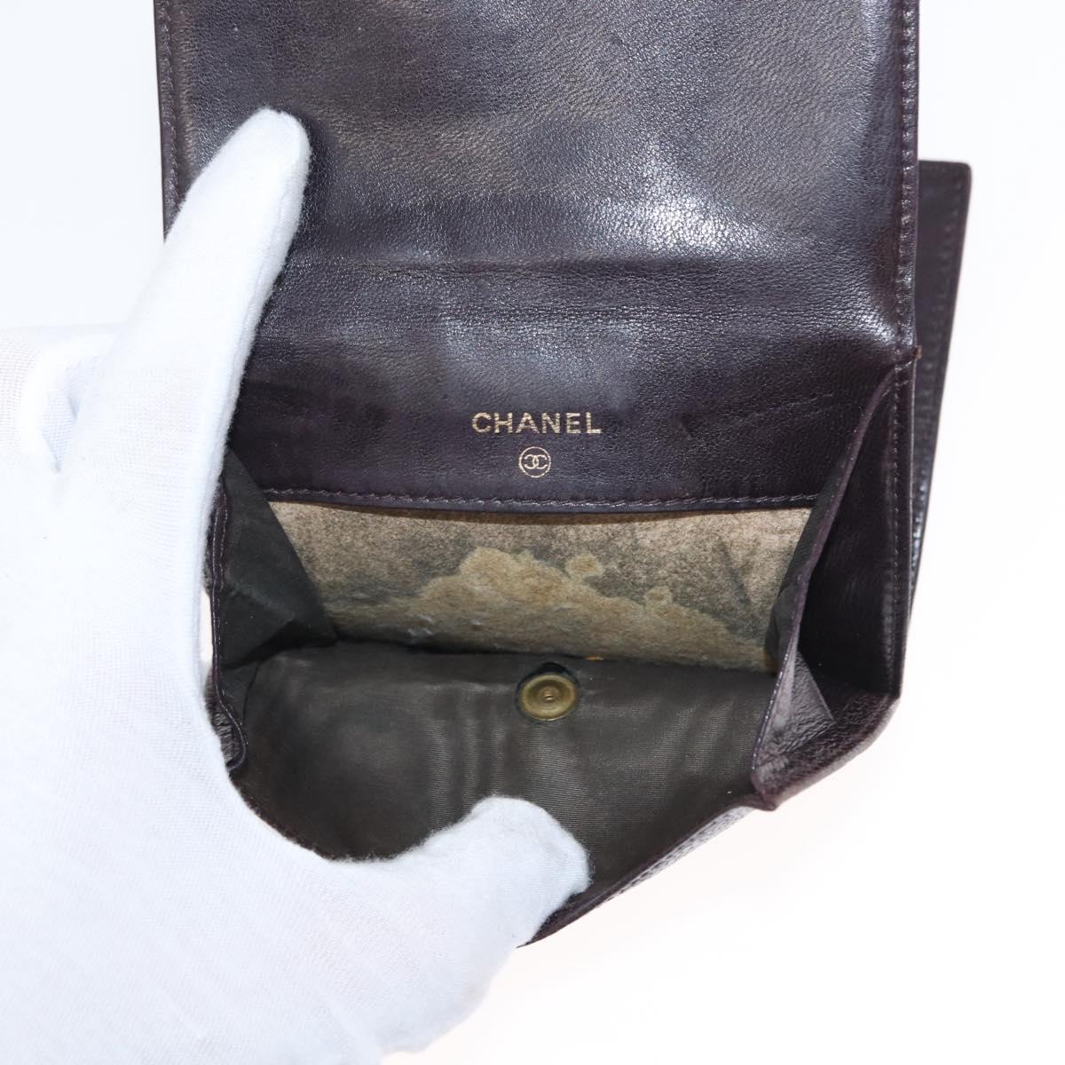CHANEL Bifold Wallet Caviar Skin Black Gold CC Auth bs32337