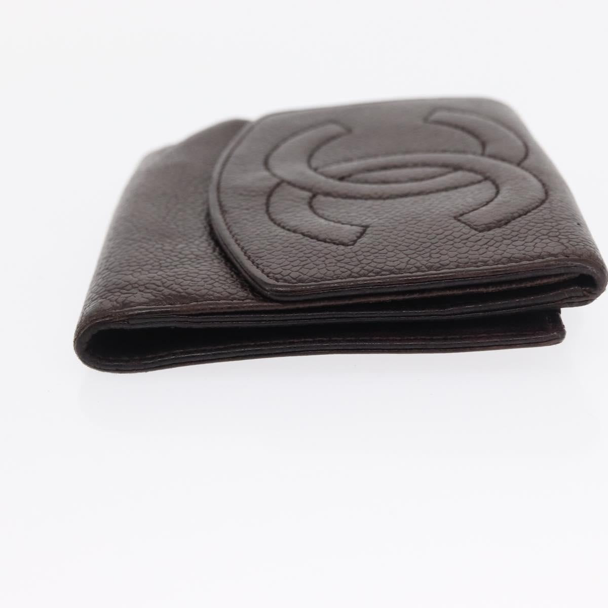 CHANEL Bifold Wallet Caviar Skin Black Gold CC Auth bs32337