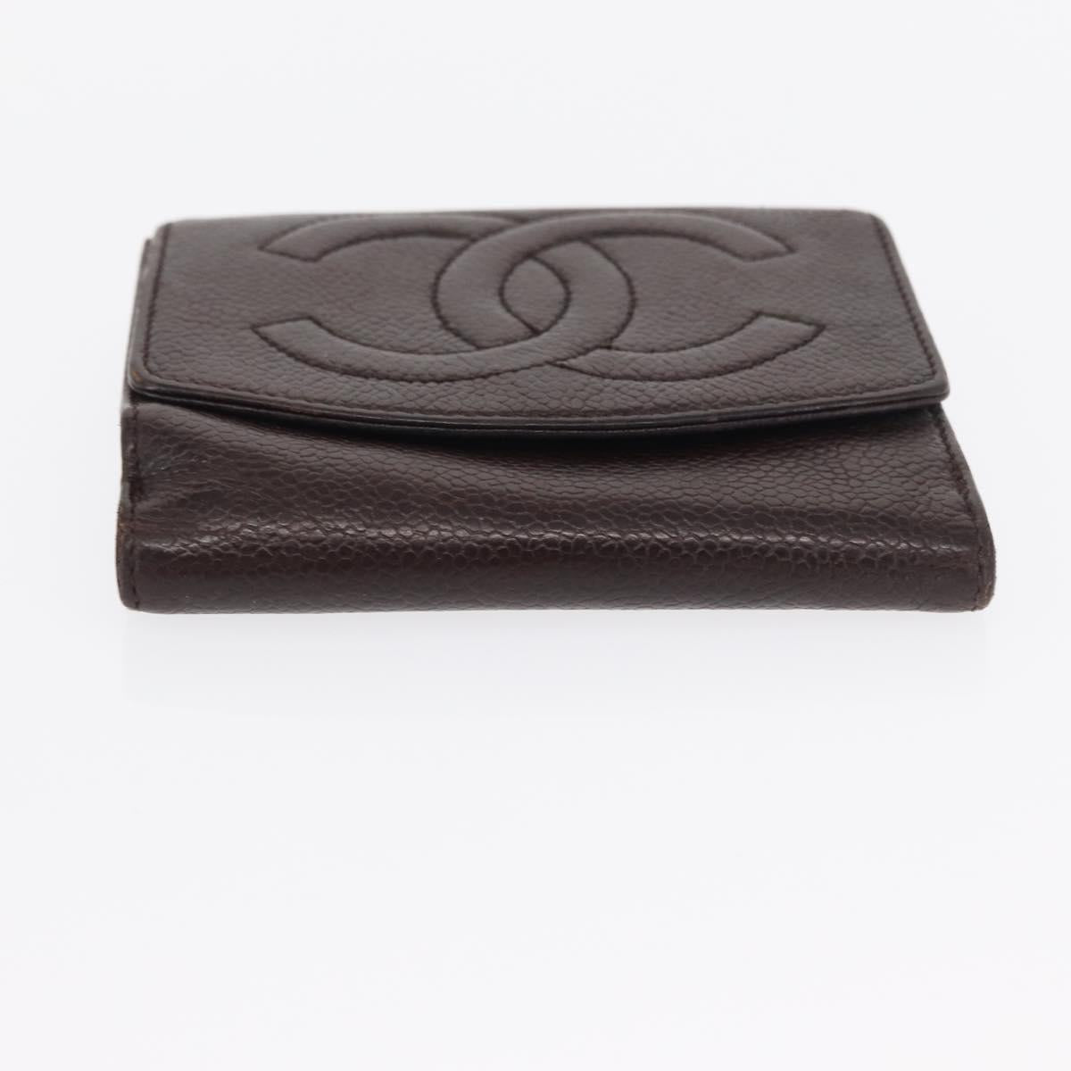 CHANEL Bifold Wallet Caviar Skin Black Gold CC Auth bs32337