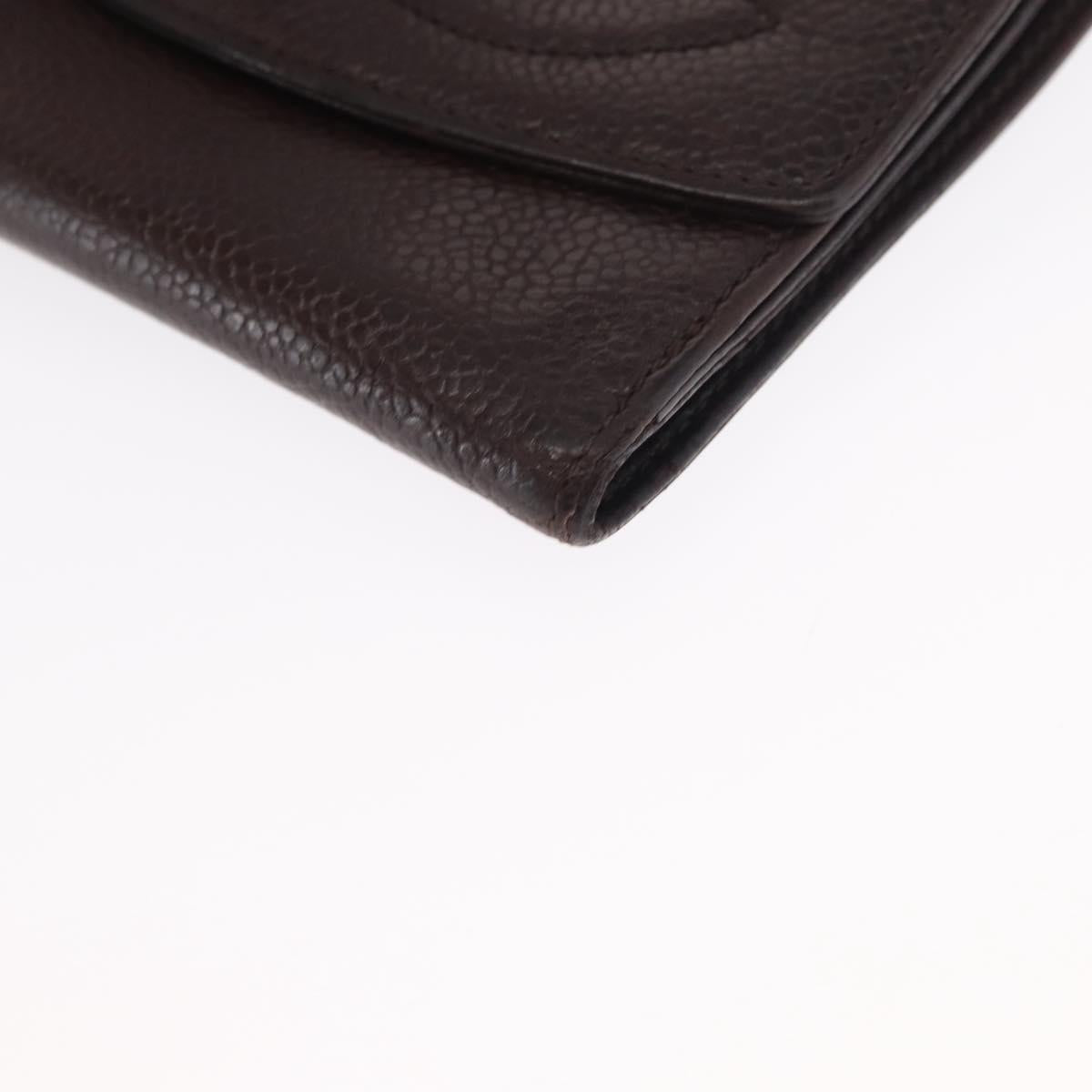 CHANEL Bifold Wallet Caviar Skin Black Gold CC Auth bs32337