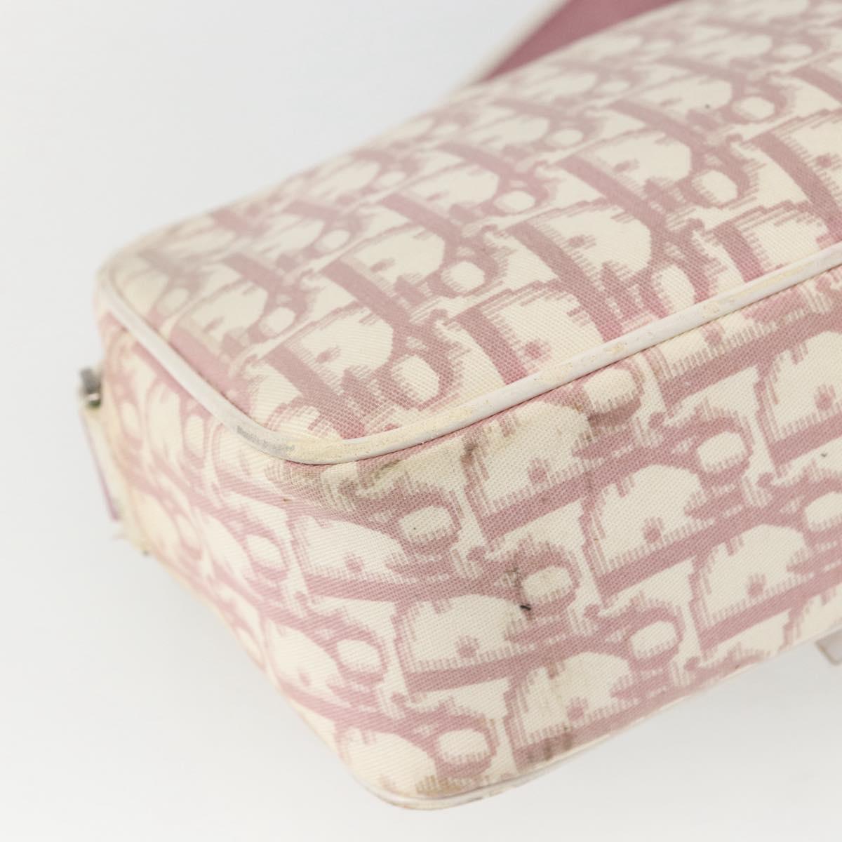 Christian Dior Trotter Canvas Shoulder Bag Pink Silver Auth bs32338
