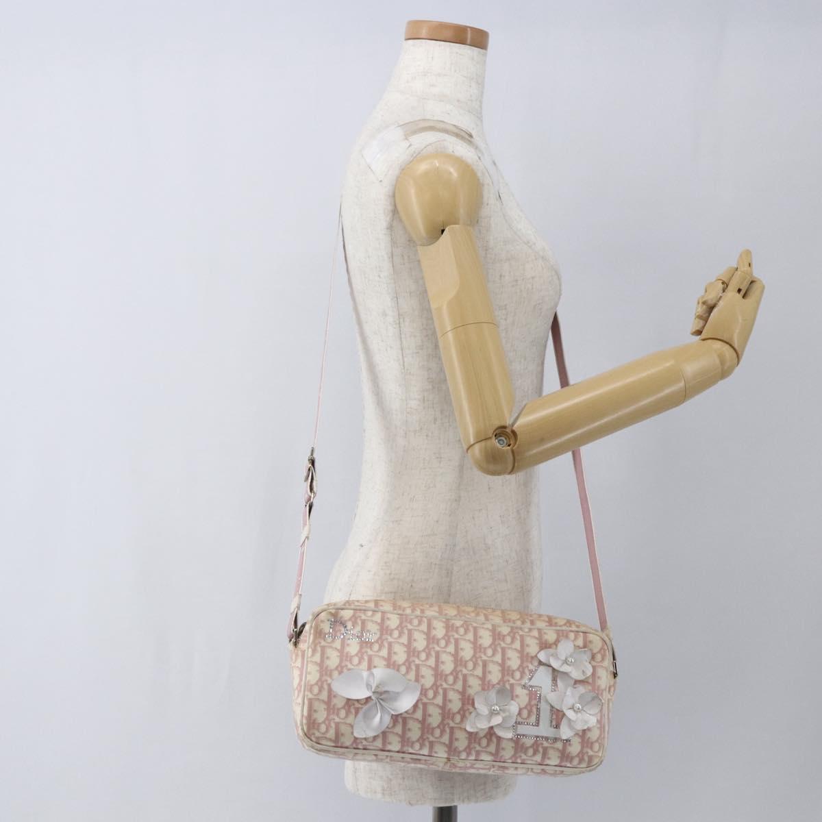 Christian Dior Trotter Canvas Shoulder Bag Pink Silver Auth bs32338