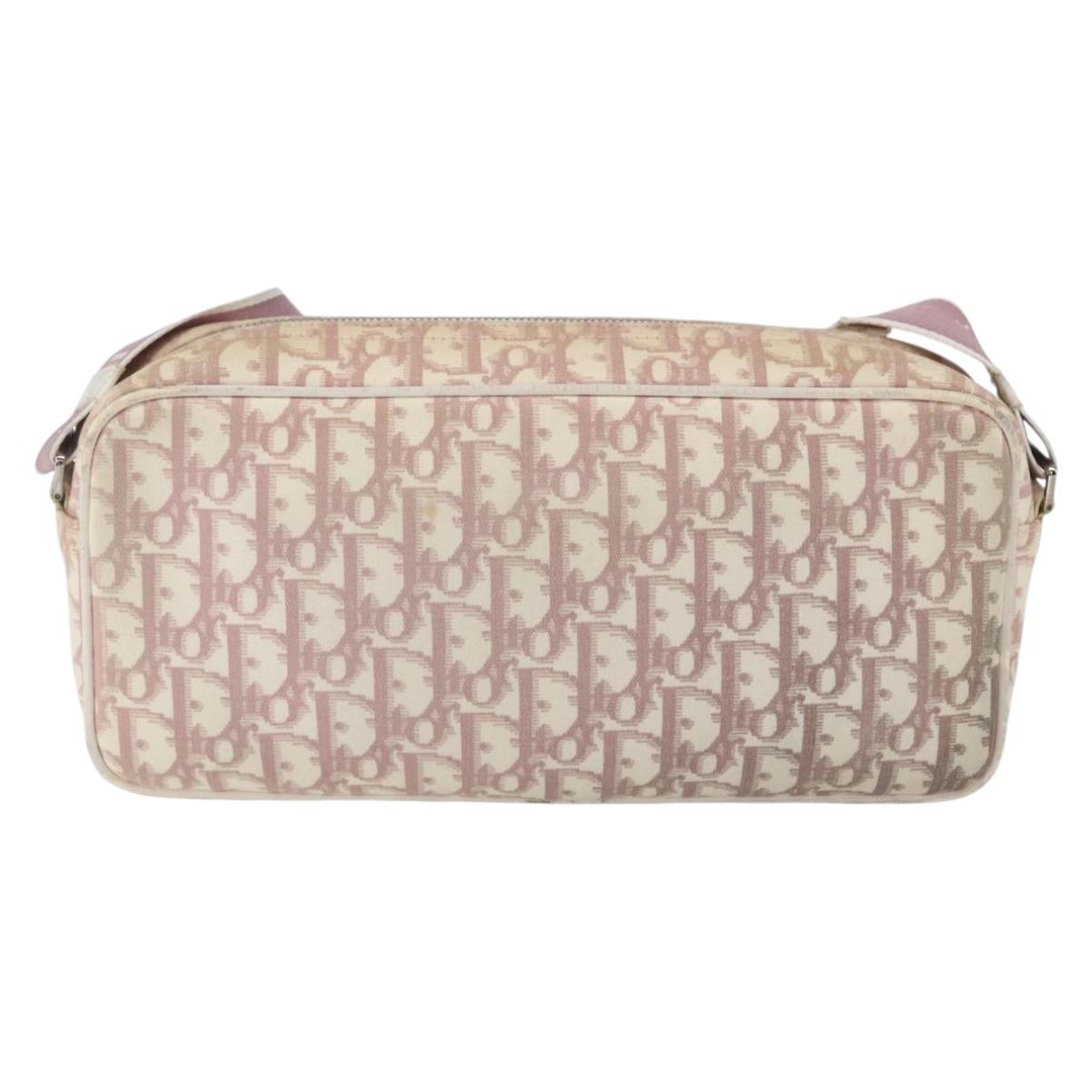 Christian Dior Trotter Canvas Shoulder Bag Pink Silver Auth bs32338