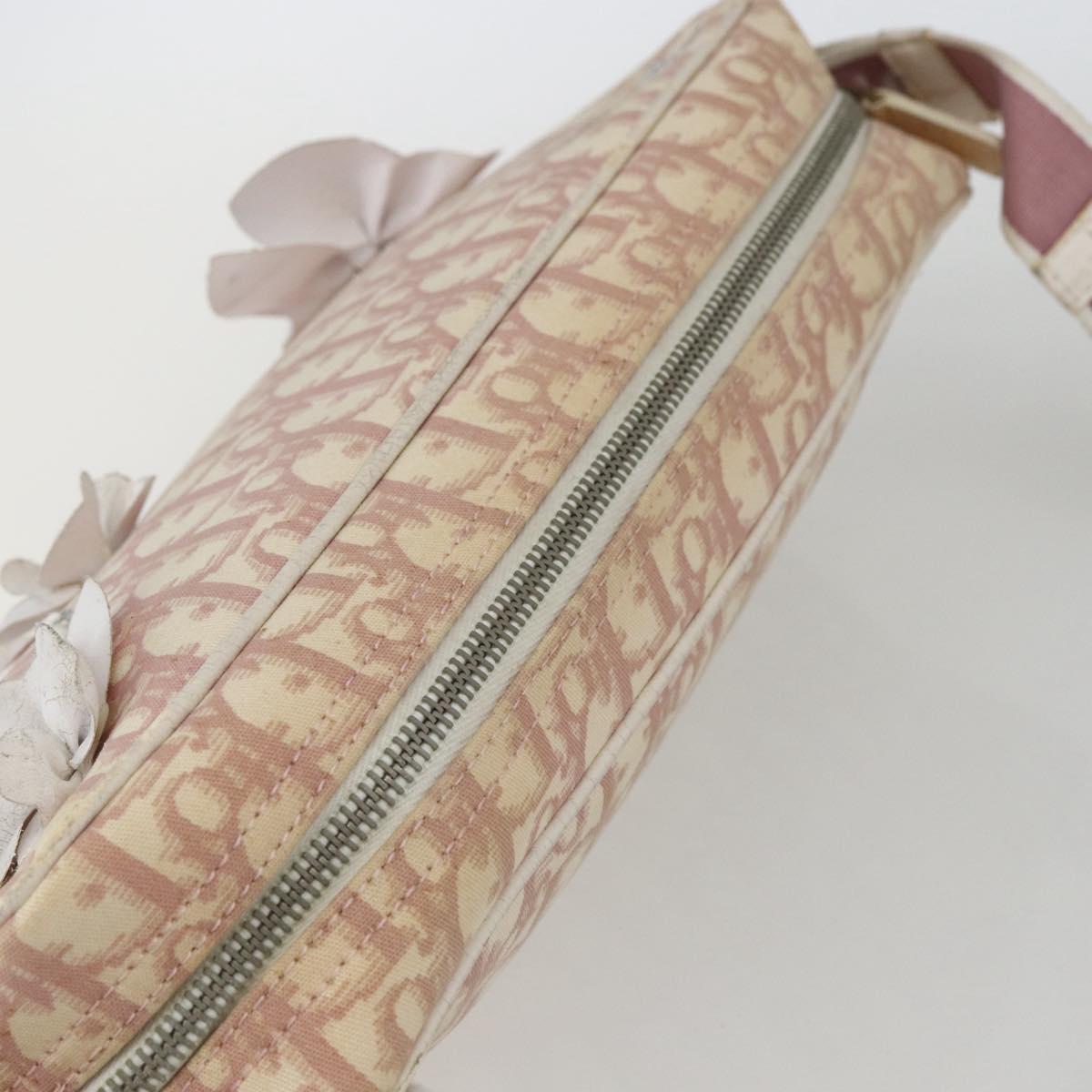 Christian Dior Trotter Canvas Shoulder Bag Pink Silver Auth bs32338