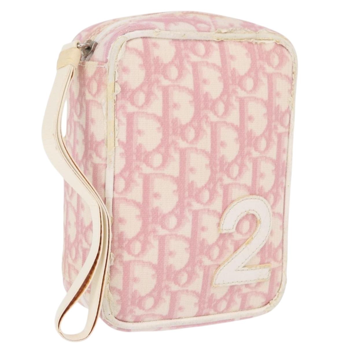 Christian Dior Trotter Canvas Pouch PVC Pink Silver Auth bs32339