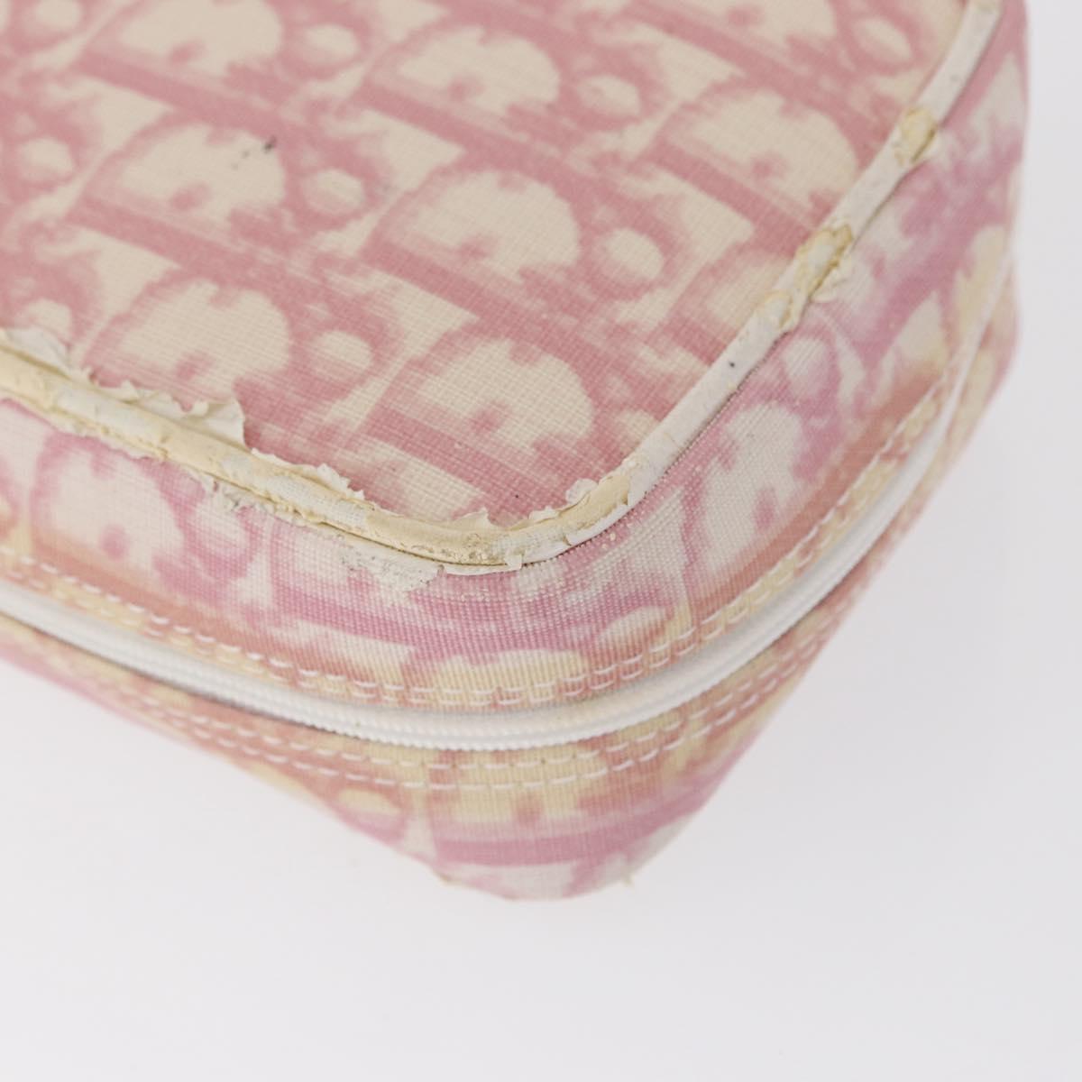 Christian Dior Trotter Canvas Pouch PVC Pink Silver Auth bs32339