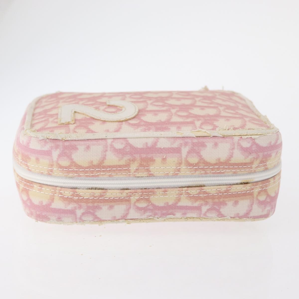 Christian Dior Trotter Canvas Pouch PVC Pink Silver Auth bs32339