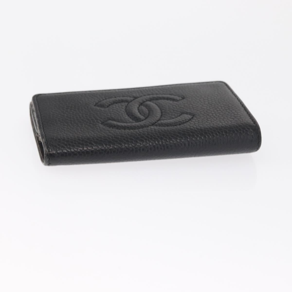 CHANEL Key Case Caviar Skin 4 Set Black CC Auth bs32341
