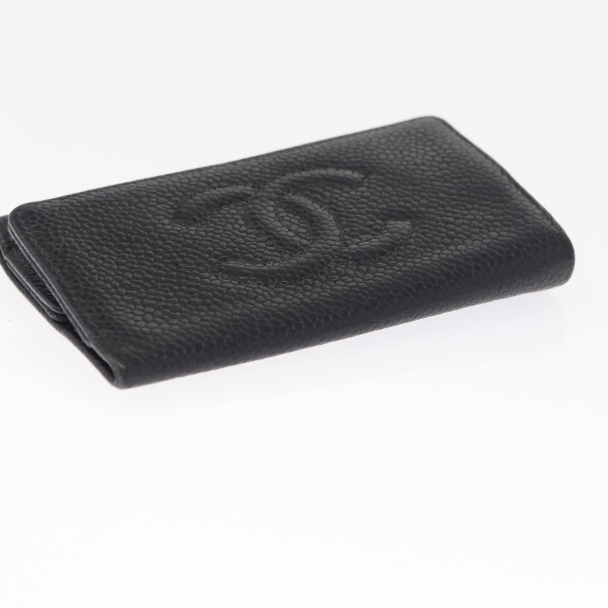 CHANEL Key Case Caviar Skin 4 Set Black CC Auth bs32341