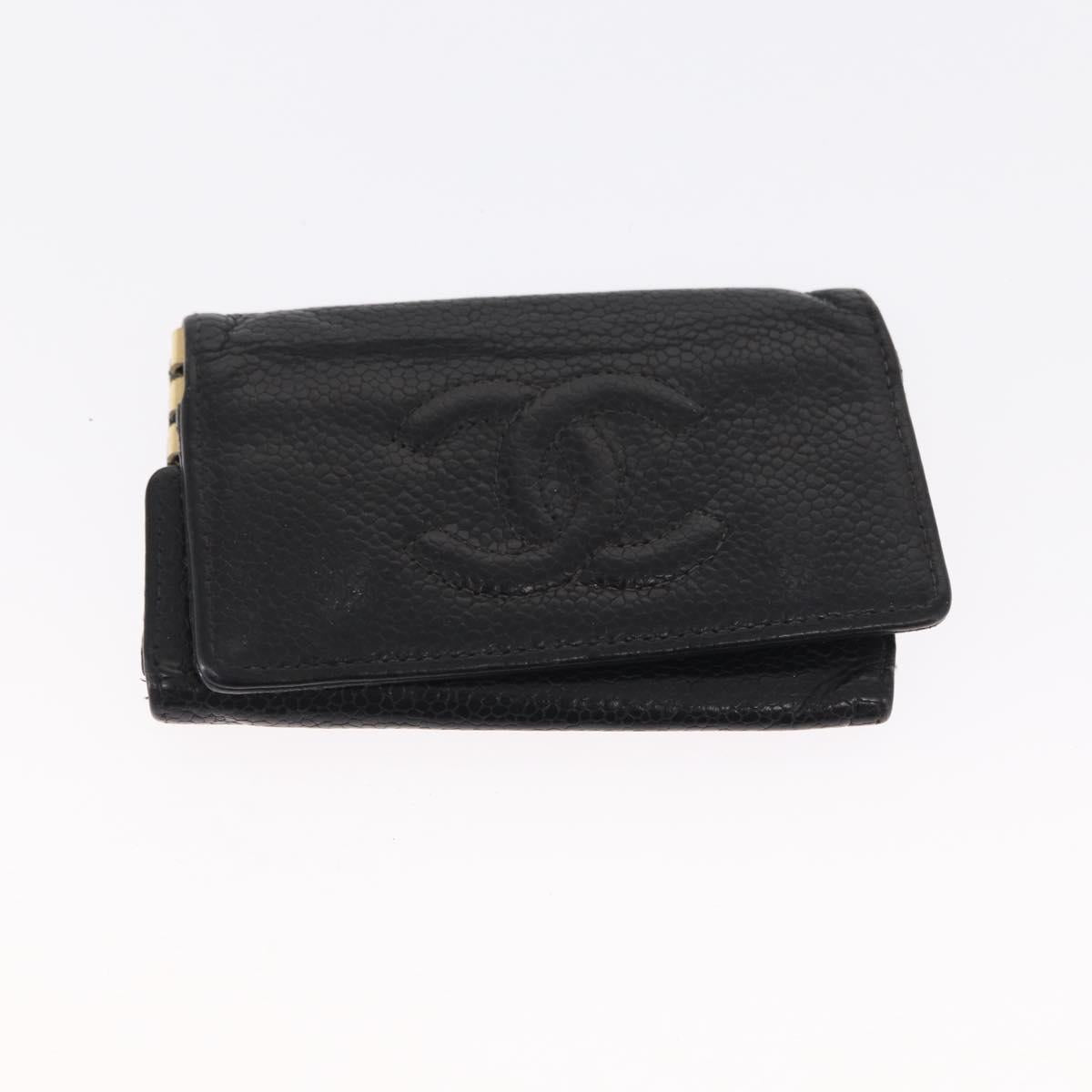 CHANEL Key Case Caviar Skin 4 Set Black CC Auth bs32341