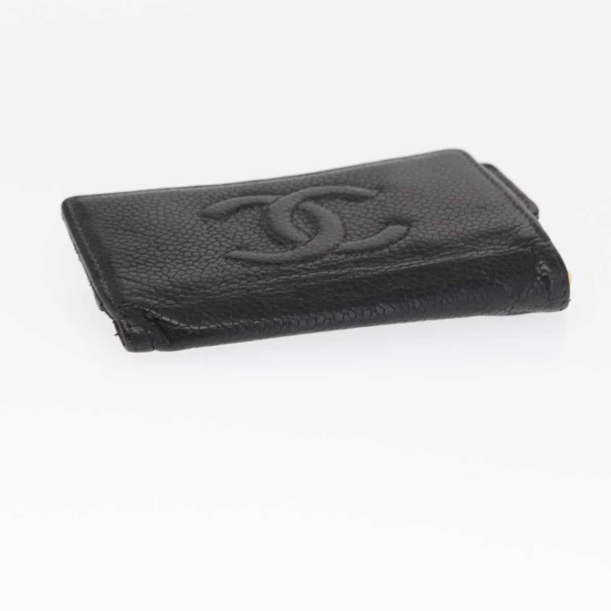 CHANEL Key Case Caviar Skin 4 Set Black CC Auth bs32341