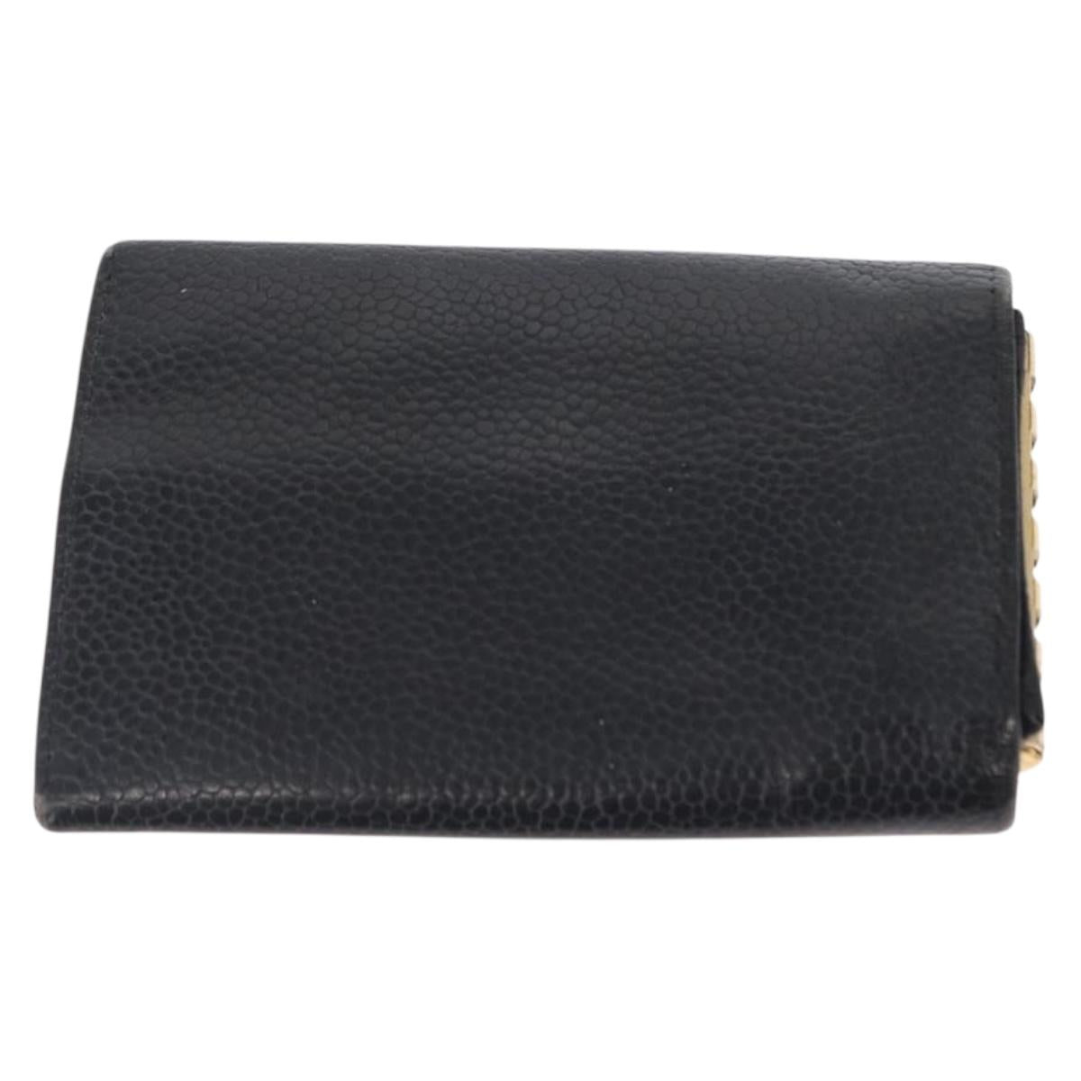CHANEL Key Case Caviar Skin 4 Set Black CC Auth bs32341