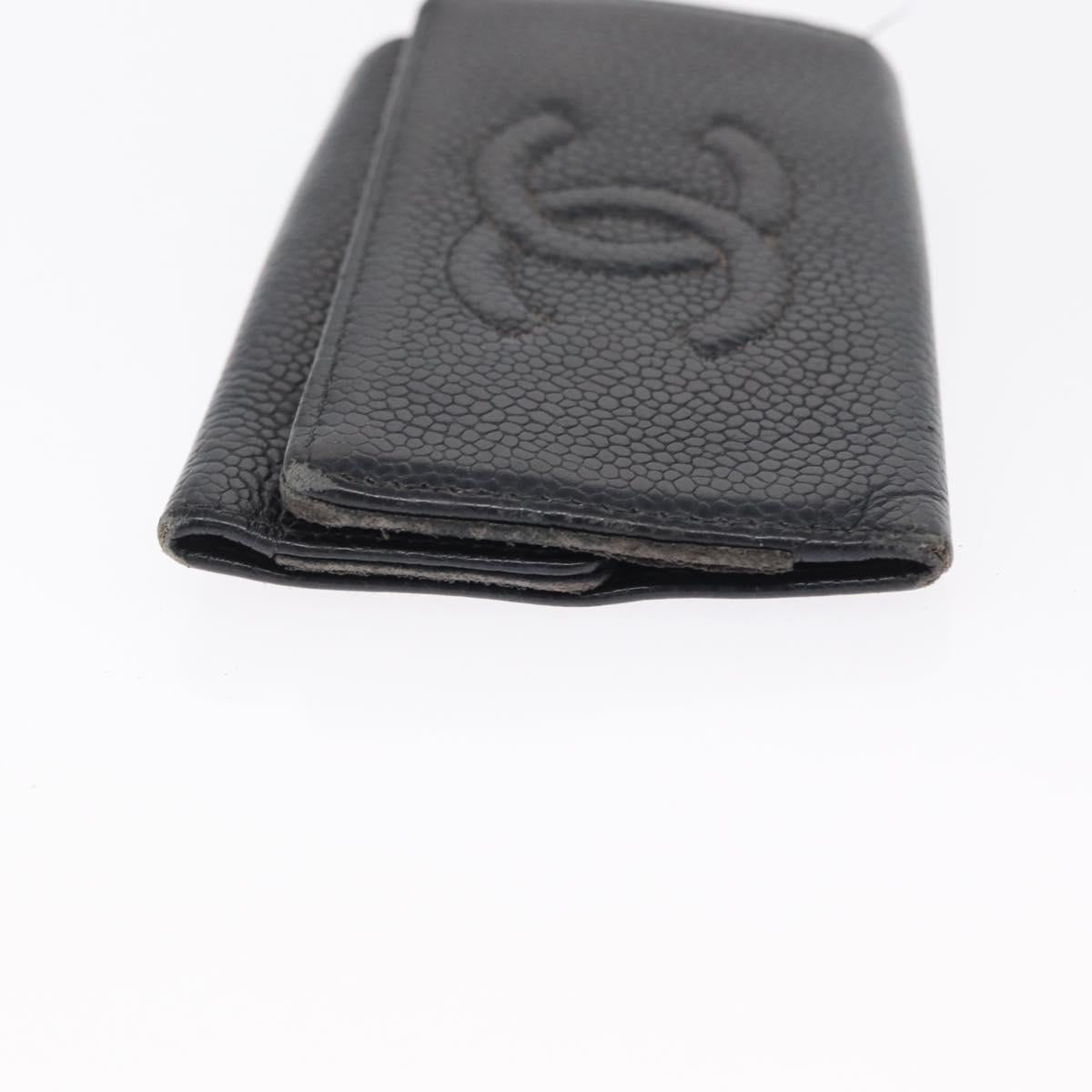 CHANEL Key Case Caviar Skin 4 Set Black CC Auth bs32341