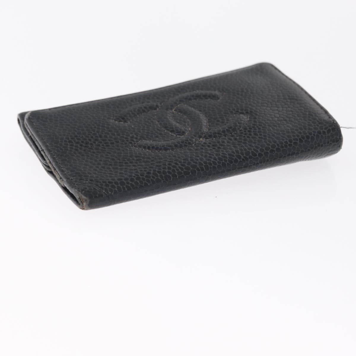 CHANEL Key Case Caviar Skin 4 Set Black CC Auth bs32341