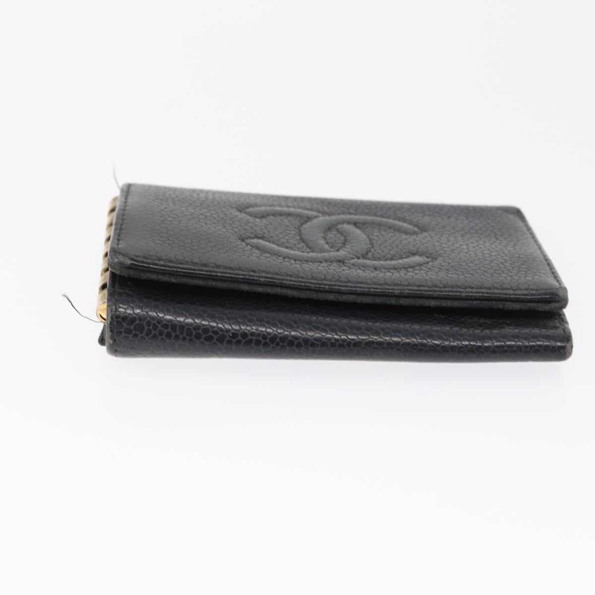 CHANEL Key Case Caviar Skin 4 Set Black CC Auth bs32341