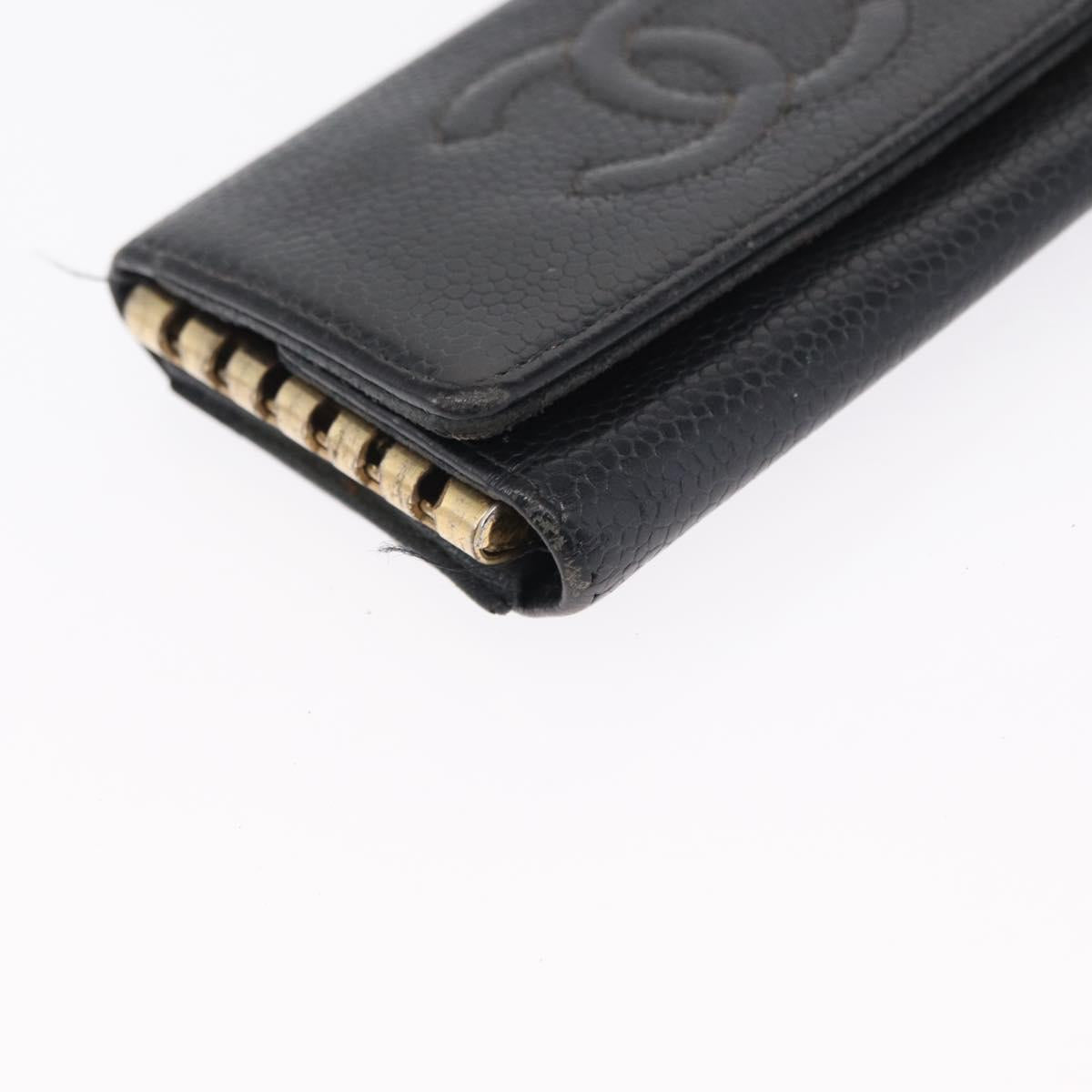 CHANEL Key Case Caviar Skin 4 Set Black CC Auth bs32341