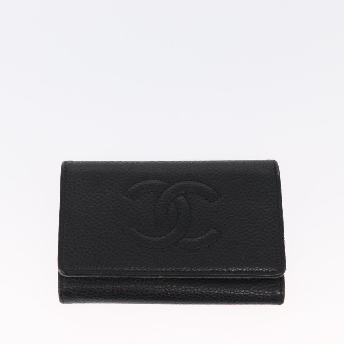 CHANEL Key Case Caviar Skin 4 Set Black CC Auth bs32341
