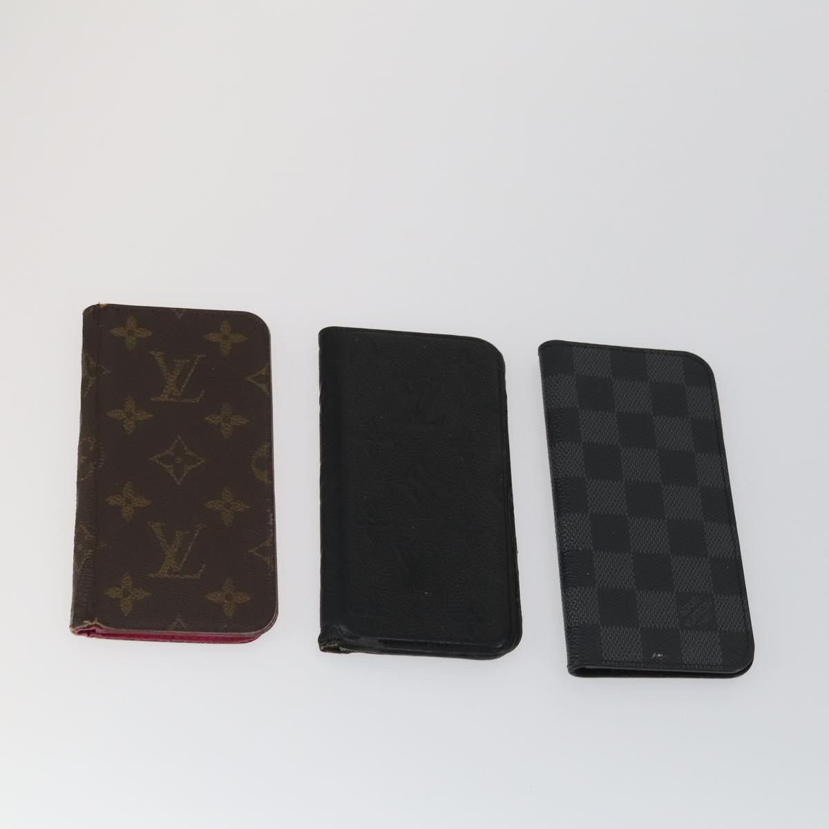 LOUIS VUITTON Monogram iPhone Case Leather 10 Set Beige LV Auth bs32346