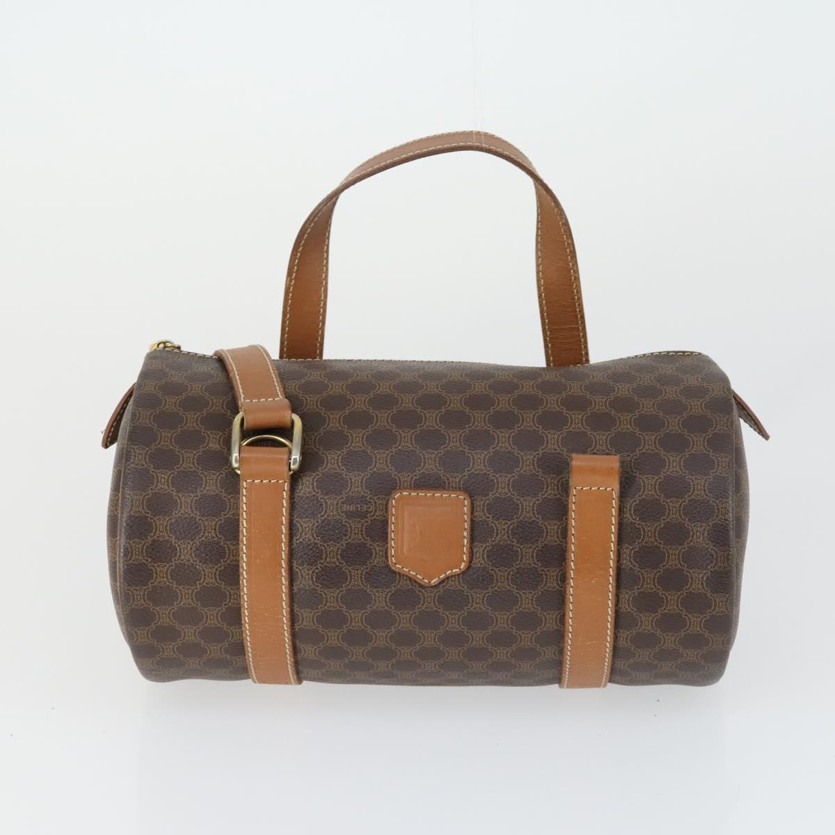 CELINE Macadam Canvas Hand Bag Leather PVC 2 Set Brown Auth bs32353