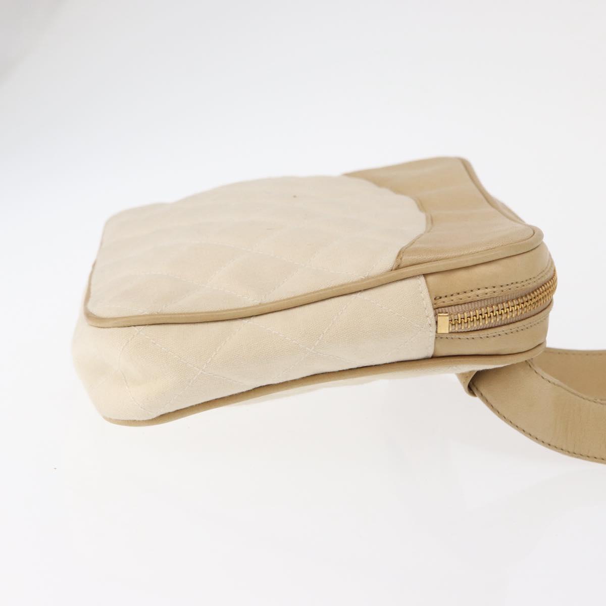 CHANEL Matelasse Waist bag Canvas Beige Gold CC Auth bs32356