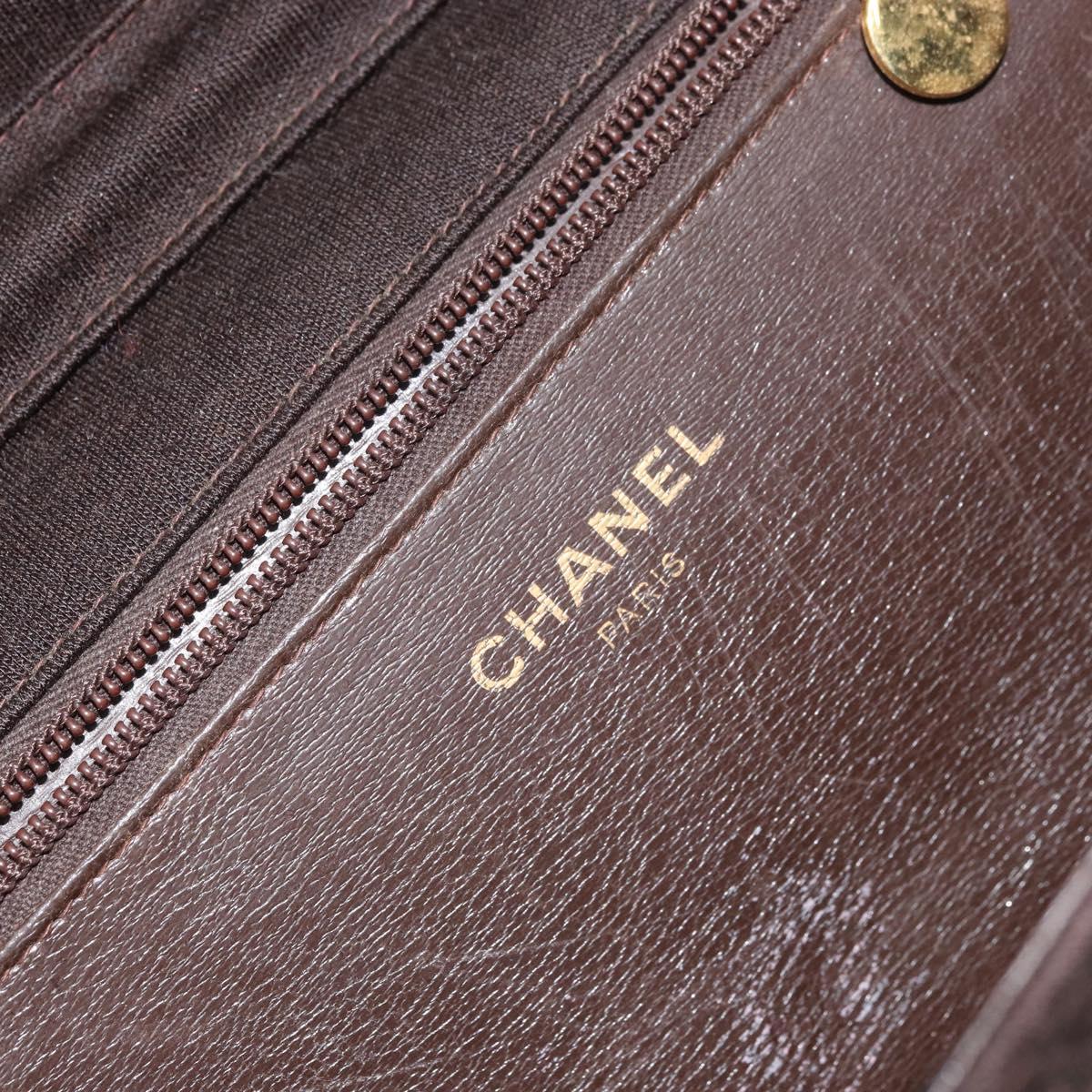 CHANEL Matelasse Chain Shoulder Bag cotton Brown Gold CC Auth bs32358
