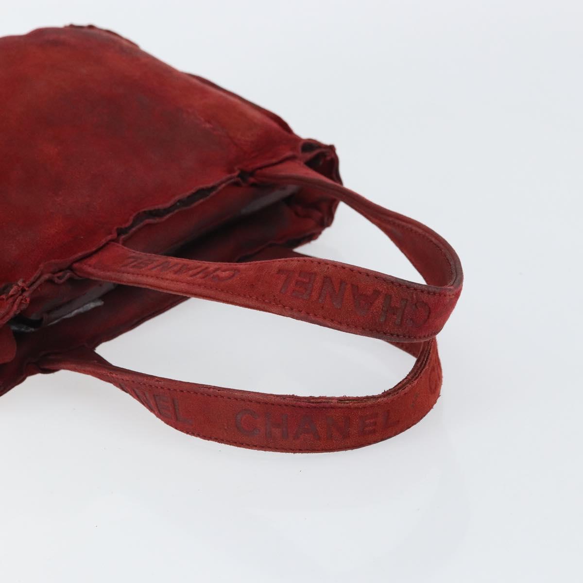 CHANEL Hand Bag Suede Red CC Auth bs32360