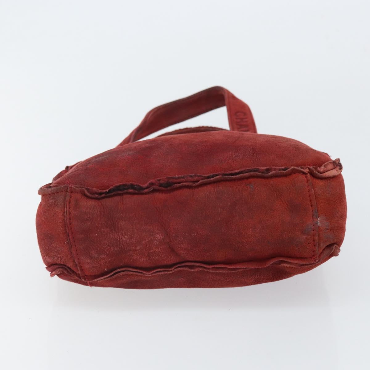 CHANEL Hand Bag Suede Red CC Auth bs32360