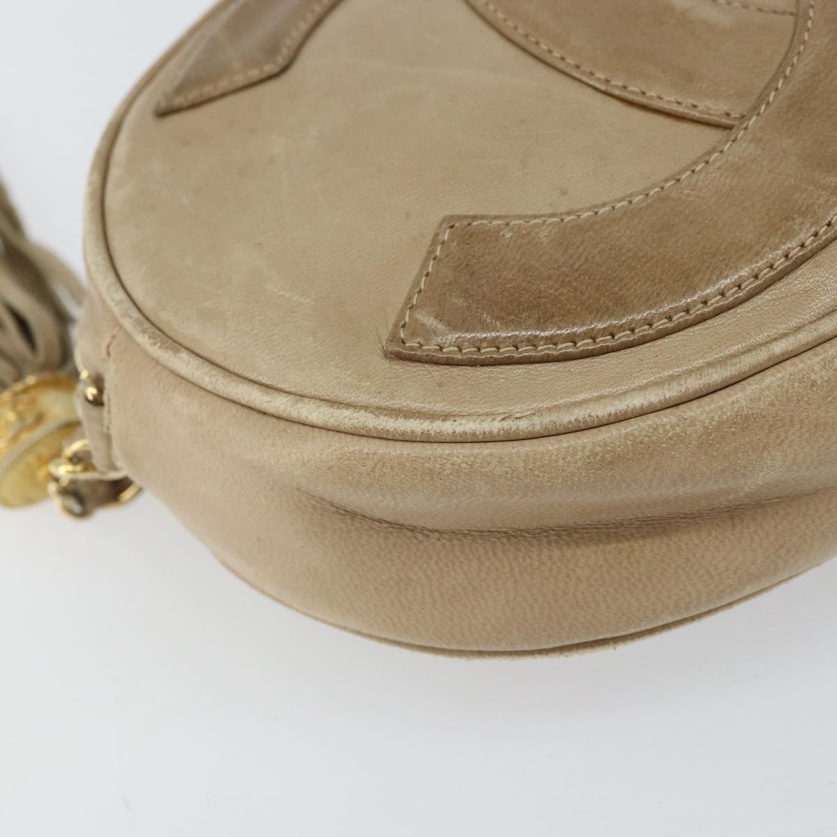 CHANEL Chain Shoulder Bag Lamb Skin Beige Gold CC Auth bs32361