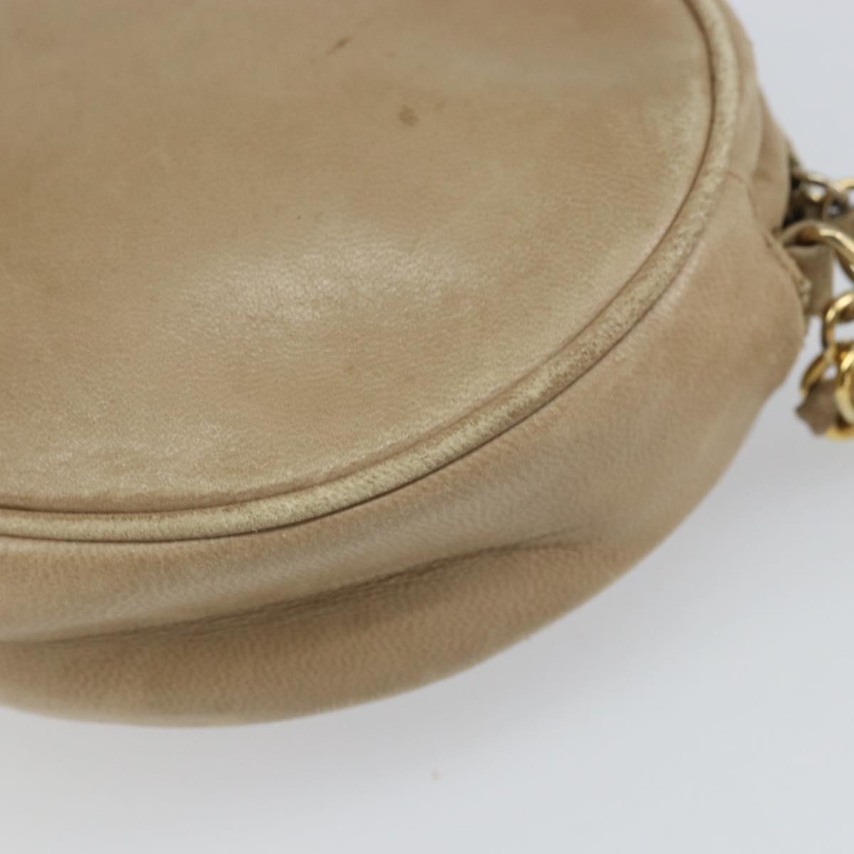 CHANEL Chain Shoulder Bag Lamb Skin Beige Gold CC Auth bs32361