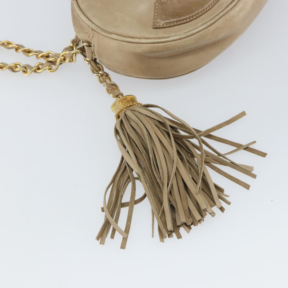 CHANEL Chain Shoulder Bag Lamb Skin Beige Gold CC Auth bs32361