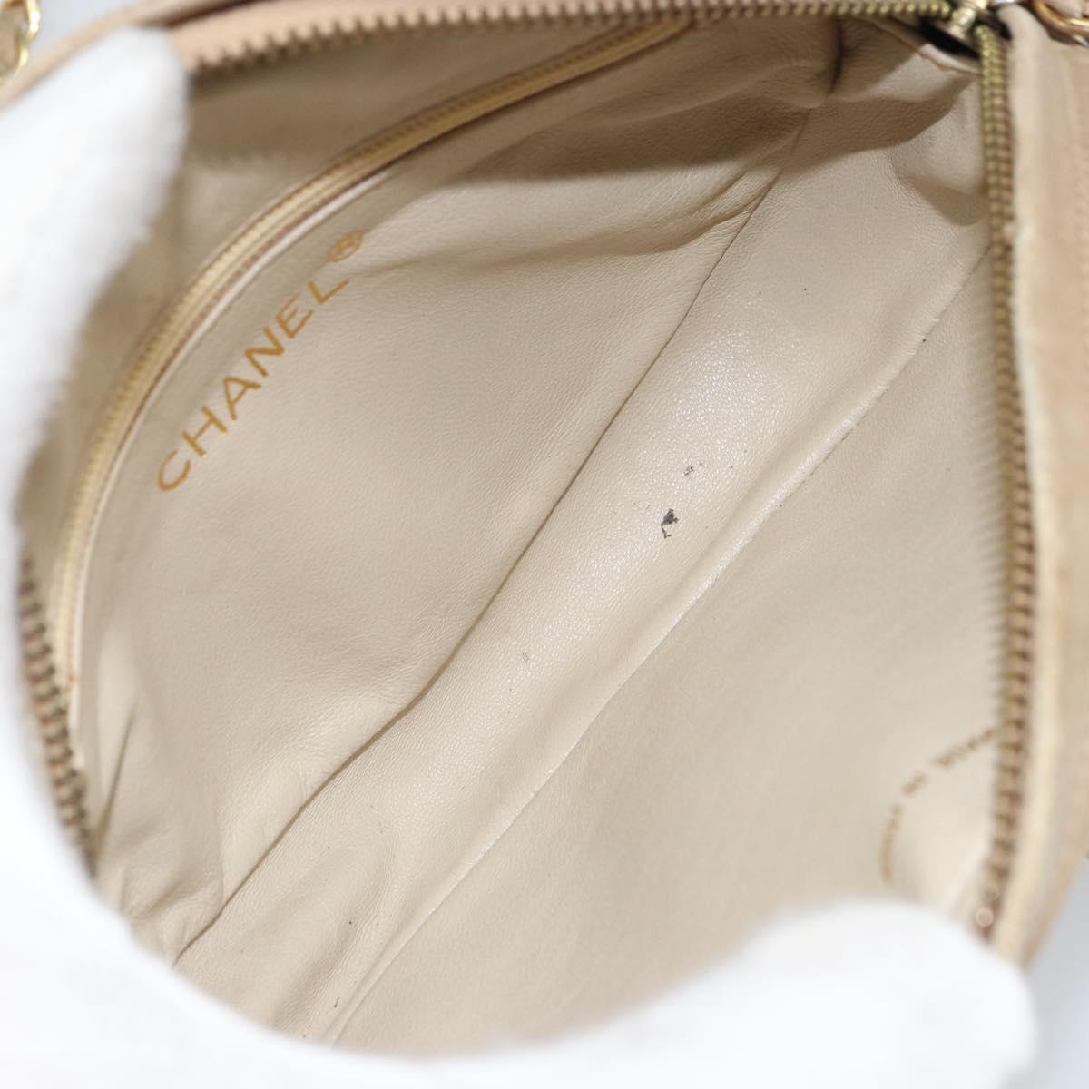 CHANEL Chain Shoulder Bag Lamb Skin Beige Gold CC Auth bs32361