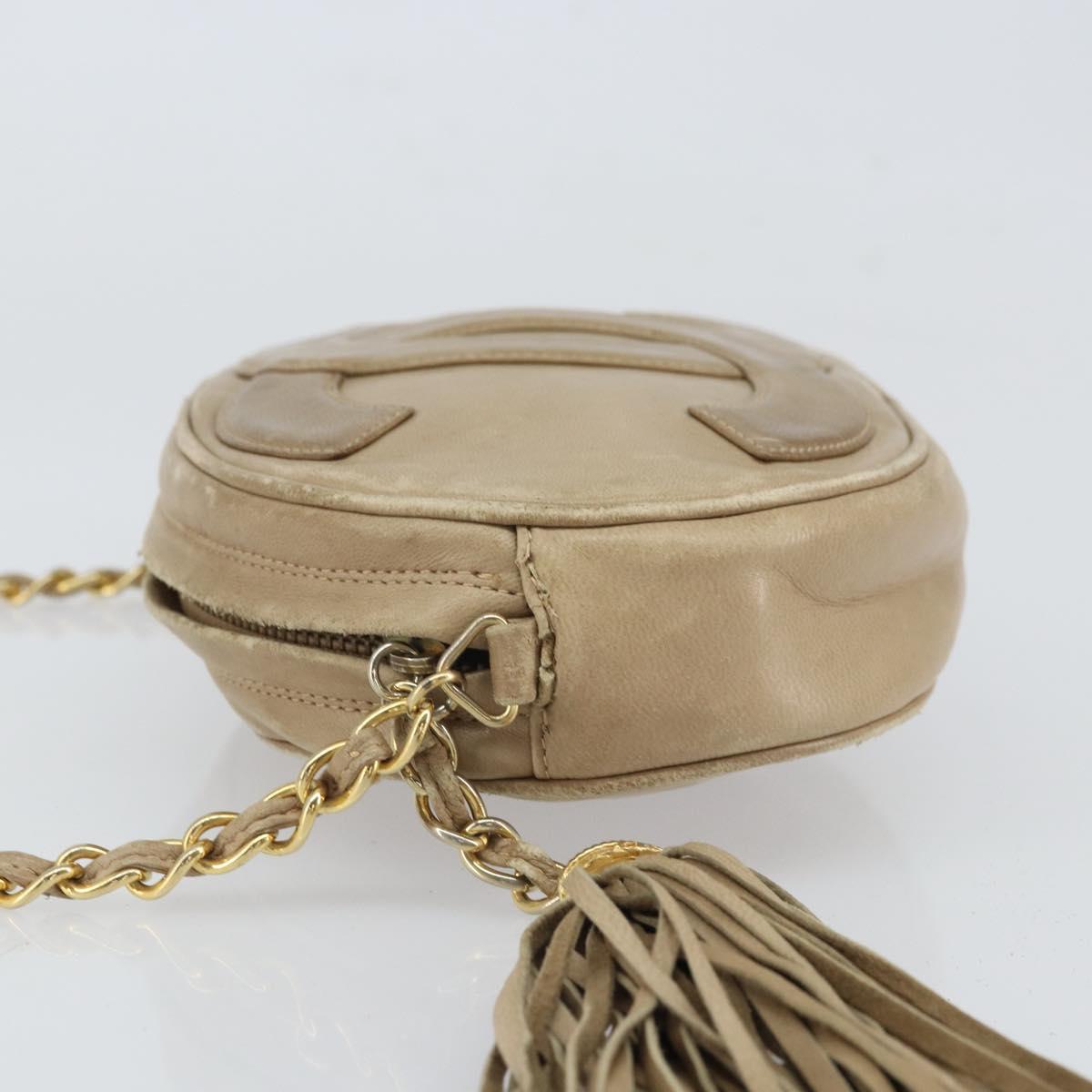 CHANEL Chain Shoulder Bag Lamb Skin Beige Gold CC Auth bs32361